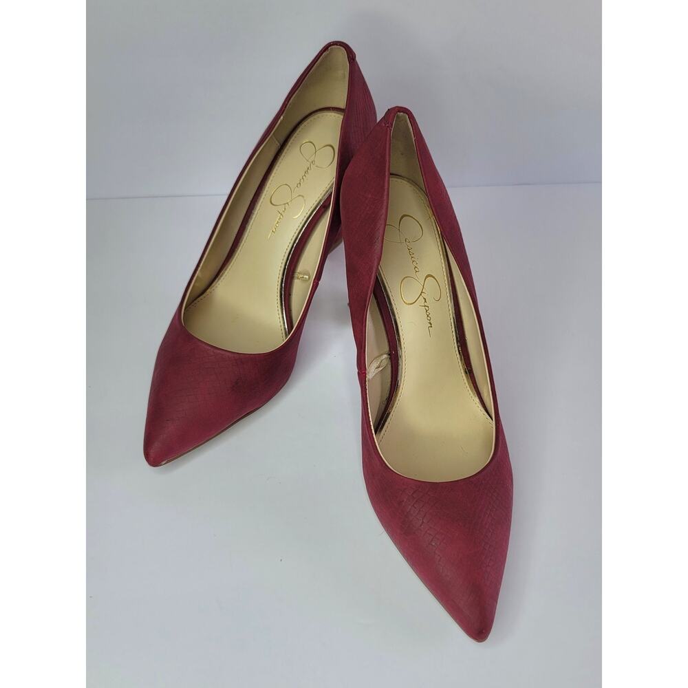 Jessica Simpson Burgundy Red Snake Texture Pointed Toe High Heel Pumps Women's 9